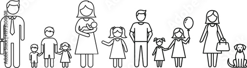 Family and Children Icon Set Featuring Parents, Kids, and Pets for Family, Parenting, and Lifestyle Design Projects