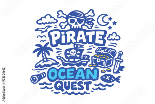 Pirate Ocean Quest Hand-Drawn Doodle Illustration