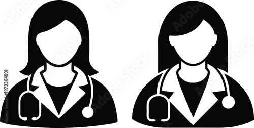 Two female medical professionals wearing stethoscopes and doctor's coats, symbolizing healthcare and patient care services