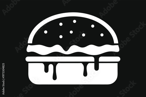 A mouthwatering graphic illustration of a dripping hamburger against a stark black background, perfect for food-related branding and design projects