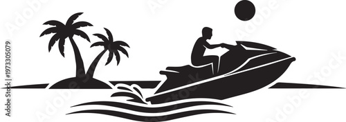 Jet Ski Silhouette - Tropical Summer Water Sports Vector Icon