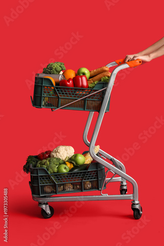 Woman pushing shopping cart...