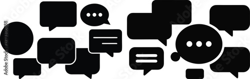 Dynamic collection of various black speech and thought bubbles representing digital communication, conversation, and messaging concepts for modern interface design