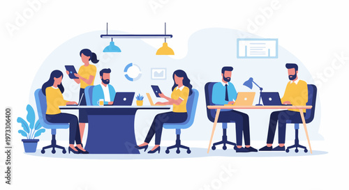 Colleagues collaborate and work efficiently in a modern office environment