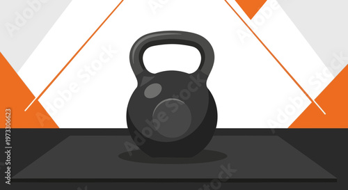 Kettlebell on a dark mat, fitness equipment, gym workout, strength training, exercise