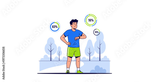 Man checking fitness tracker in park, health monitoring, workout progress, outdoor activity