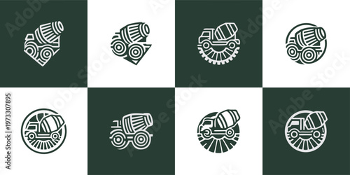 Concrete Mixer Truck Icon Set Construction Vehicles