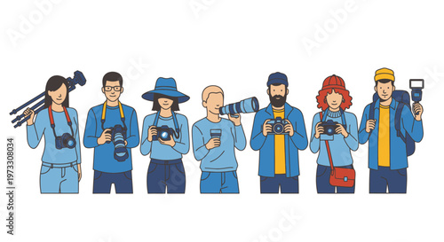 Diverse Group of Photographers with Cameras and Equipment