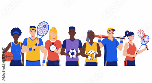 Diverse Athletes Posing with Sports Equipment - Teamwork and Fitness Concept