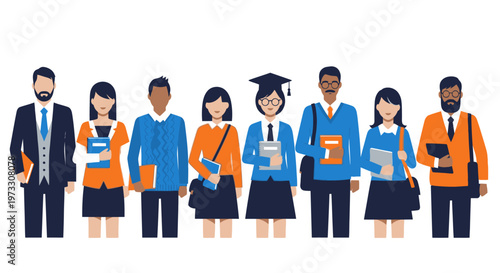 Diverse group of students with books and backpacks, ready for education and learning