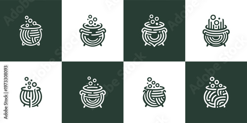 Magic Cauldron Icon Set Witchcraft Fantasy Elements