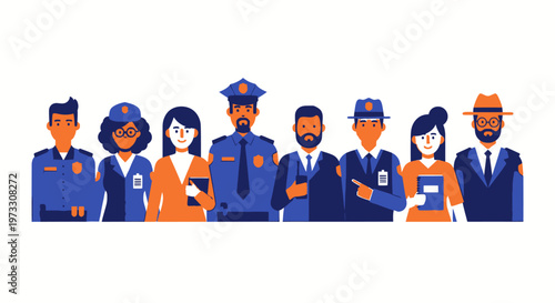 Diverse Team of Professionals in Uniform and Business Attire