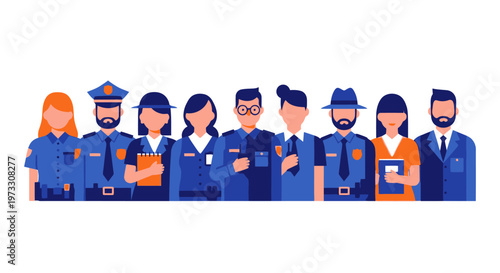 Diverse Police Officers Team Group Portrait Flat Illustration