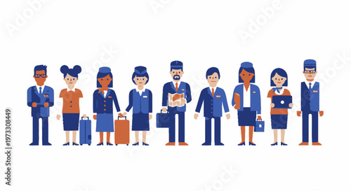 Diverse Group of Professionals in Uniforms with Luggage