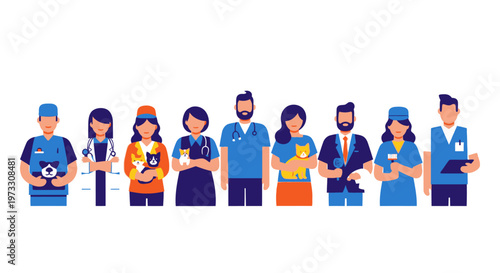 Diverse Veterinary Team Holding Pets, Animal Care Professionals Group