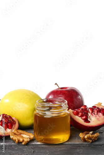 Jar of sweet honey, ripe fr...