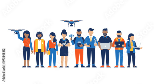 Drone Technology Team: Diverse Professionals Operating Drones for Innovation