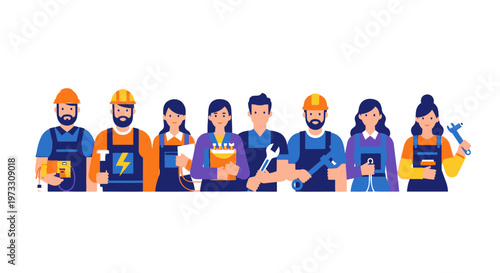 Diverse team of skilled workers and professionals celebrating success with cake