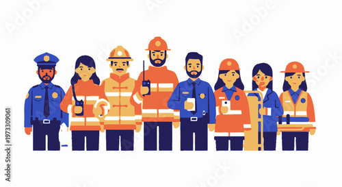 Diverse Group of Emergency Responders and Public Servants Standing Together