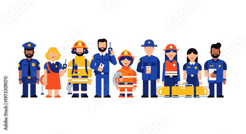 Diverse Community Safety Professionals Team - Flat Illustration