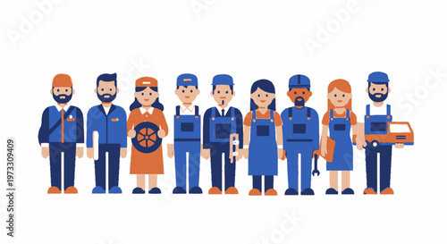 Diverse Team of Automotive Mechanics and Technicians in Uniforms