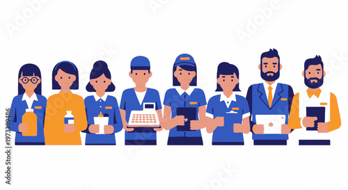 Diverse Team of Professionals in Uniforms, Ready to Serve