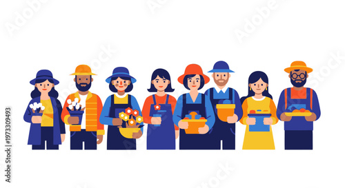 Diverse Group of Farmers and Gardeners with Plants and Flowers