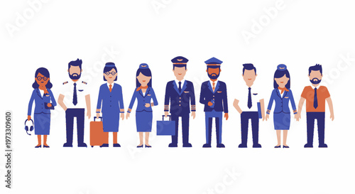 Diverse Airline Crew Collection: Pilots, Flight Attendants, and Ground Staff