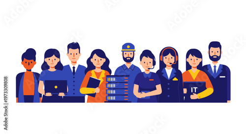 Diverse Team of Professionals with IT Equipment and Server Racks