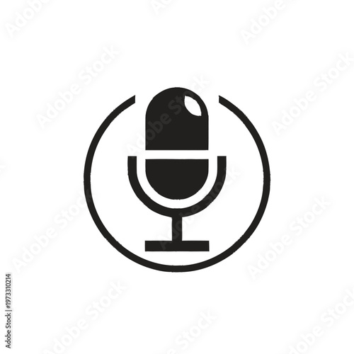 Black Microphone Icon Inside Circle.