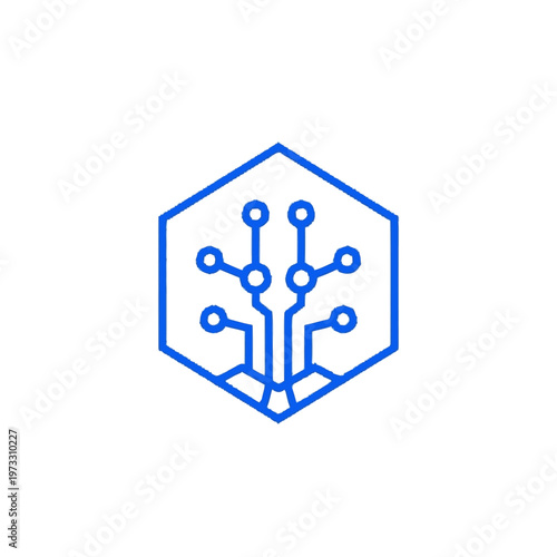 Blue circuit board logo design.
