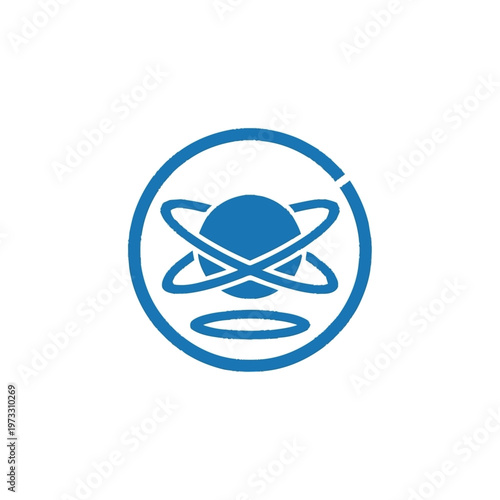 Blue planet logo with rings.
