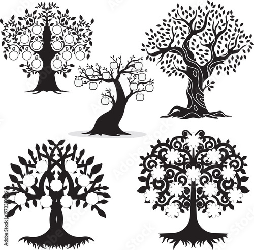 Artistic Arbor Collection: A curated collection of stylized, artistic trees showcases the diverse beauty of nature, with intricate details.