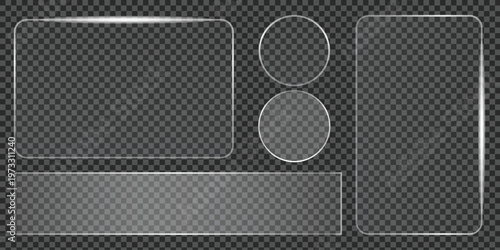 Realistic glass effect light box frames transparent shapes for design mockups