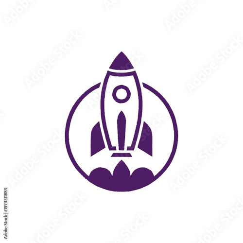 Purple Rocket Ship Icon Launching.