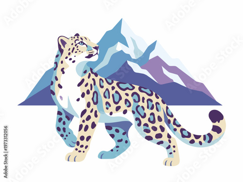 A stunning illustration of a leopard poised against majestic mountains, showcasing the beauty of wildlife and nature's incredible diversity in an artistic style.
