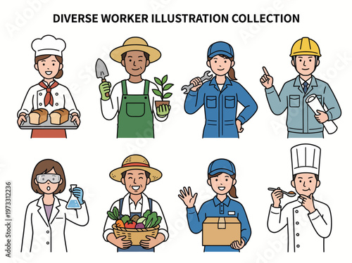 An engaging collection of diverse professionals including chefs, farmers, scientists, and more, highlighting the importance of various roles in today's society and workforce.