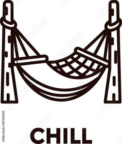 Relaxing Hammock Icon Hanging Between Two Trees, Perfect for Summer Leisure and Vacation Vibes