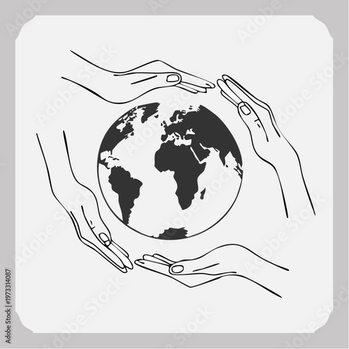 Hands surrounding the Earth symbolizing global protection and environmental care.