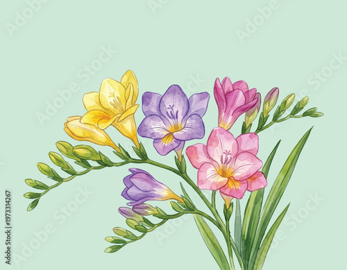 freesia flower vector illustration in watercolor style
