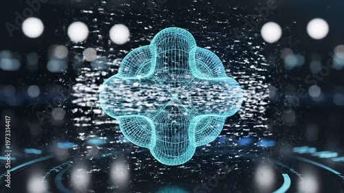 3D Holographic Lumbar Vertebra Wireframe Animation with Digital Particles