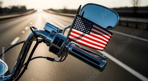 Motorcycle with american flag a road trip symbol of freedom