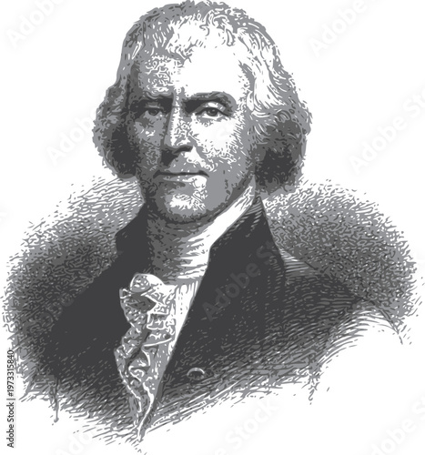 Thomas Jefferson America 3rd President Portrait Silhouette Vector Icon Illustration

