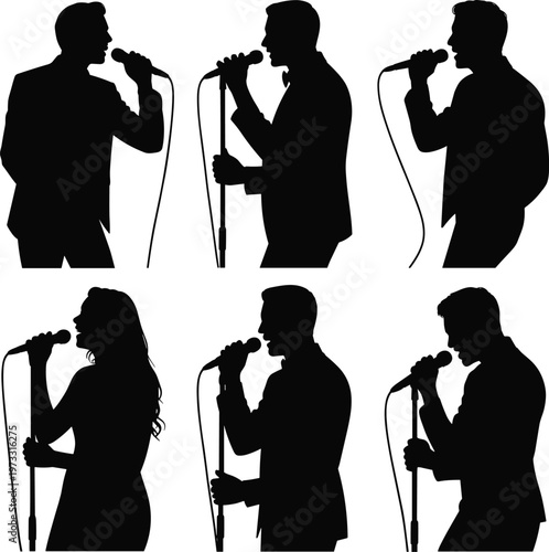 Black silhouette of diverse people in various poses and activities black silhouettes