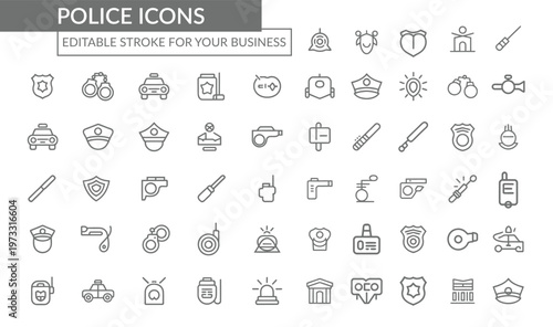 Police Line Icons Set with Editable Stroke Law Enforcement Vector Collection