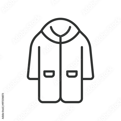 Coat clothing icon in line design. coat, jacket, clothing, apparel, fashion, garment, outerwear on white background vector. coat clothing editable stroke icon