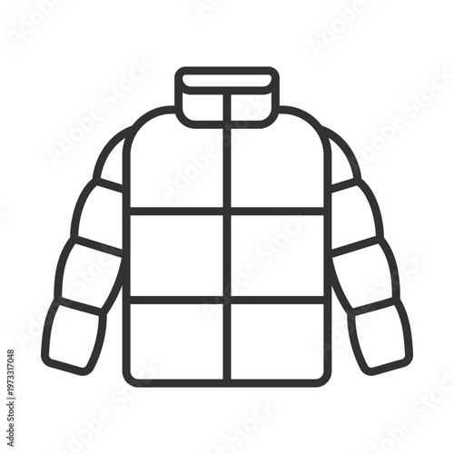 Puffer jacket clothing icon in line design. jacket, winter, coat, clothing, apparel, fashion, outerwear on white background vector. puffer jacket clothing editable stroke icon