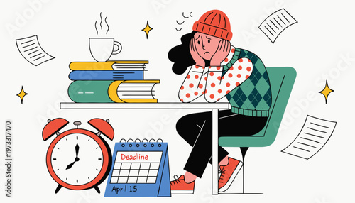 Tax deadline day concept with alarm clock and April 15 calendar page deadline stress time management