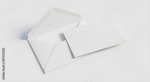 Blank white envelope with a card mockup isolated on white background