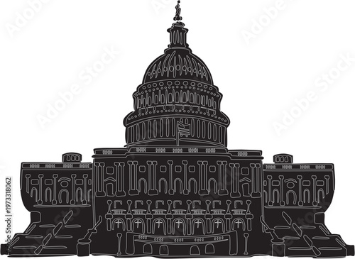White House Silhouette Detailed Vector Illustration Icon
